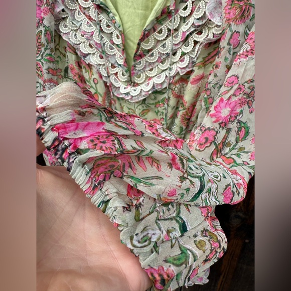 HEMANT & NANDITA Nora Romper in Viscose Paisley Print Long Sleeve Lace Detail - Picture 12 of 16